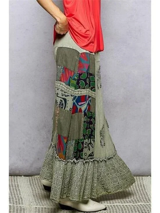 POL Printed Patchwork Embroidered Ruffled Skirt - Picture 2 of 7